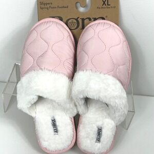 Born Sz XL‎ 11 / 12 Pink Quilted Faux Fur Slippers Womens Cozy Scuffs